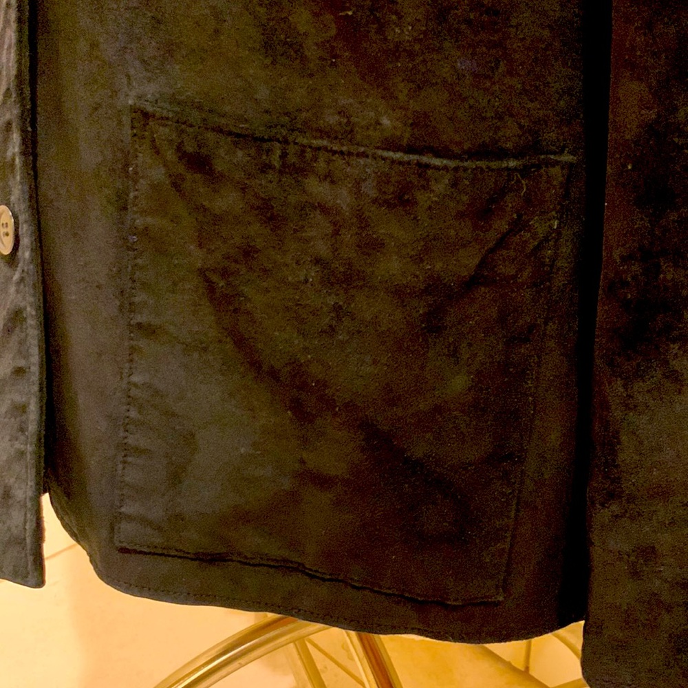 NEW FRONTIER BLACK SUEDE BUTTON UP JACKET WITH REMOVABLE TIE BELT- SIZE SMALL - Picture 6 of 10